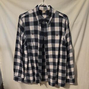 Duluth Trading Free Swingin' Flannel Shirt Size Large Black White Check EUC